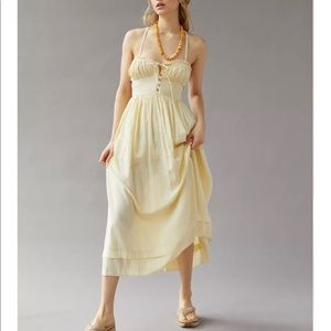 UO Cora Linen Open Back Midi Dress